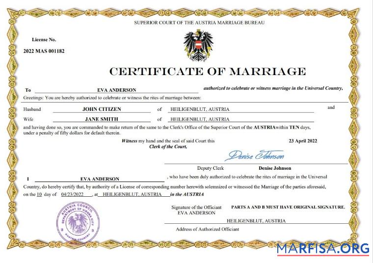 Downloadable Austria marriage certificate Word and PDF template,